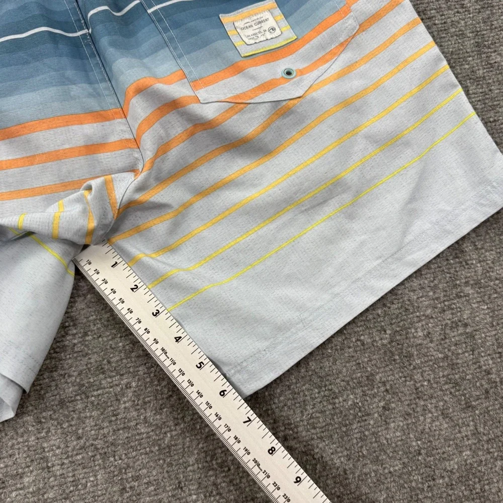 Ocean Current‎ Swim Trunks Small Blue Orange Striped Mesh Lined Men's